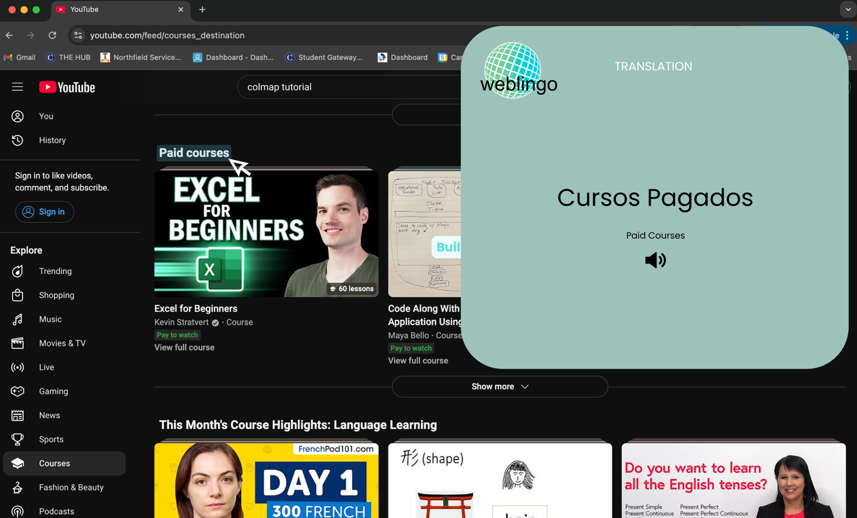 Translation page prototype example